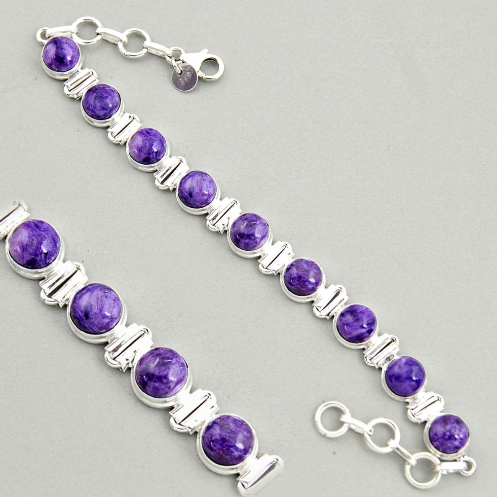 925 silver 31.04cts natural purple charoite (siberian) tennis bracelet r4376