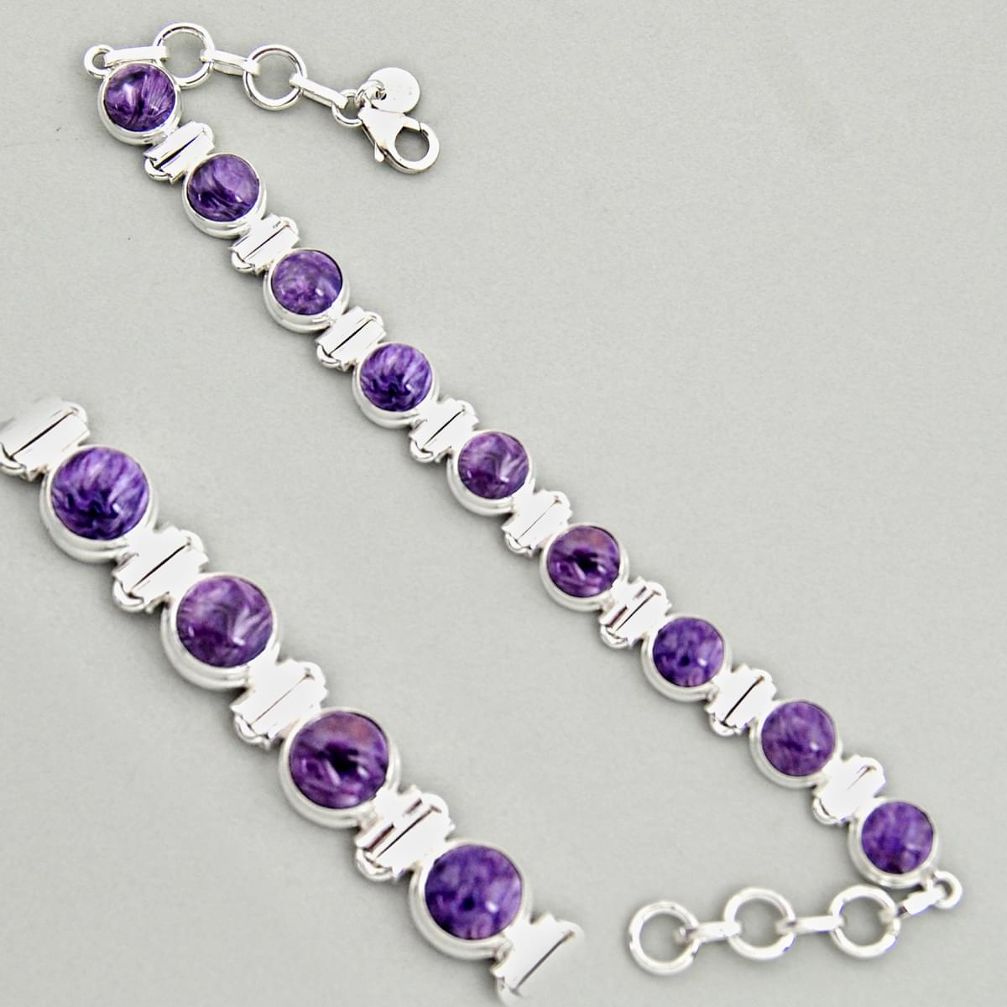 29.00cts natural purple charoite (siberian) 925 silver tennis bracelet r4377