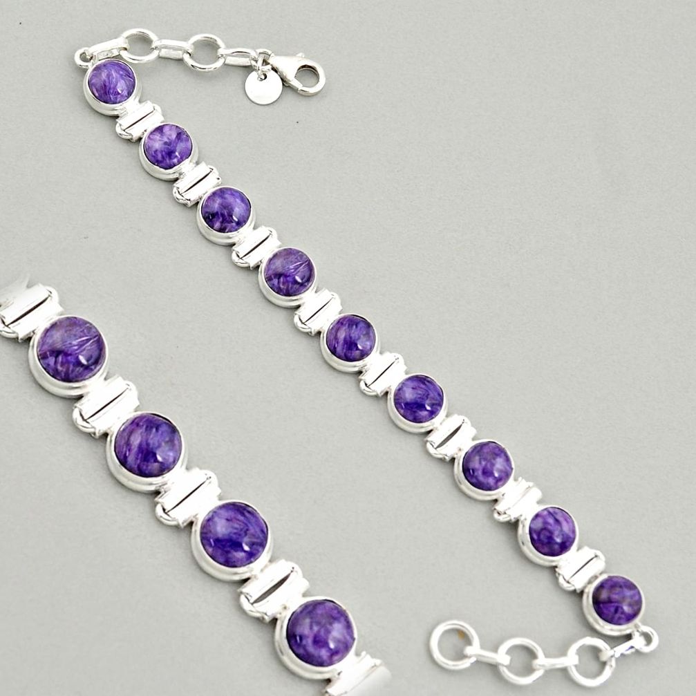 925 silver 29.00cts natural purple charoite (siberian) tennis bracelet r4379