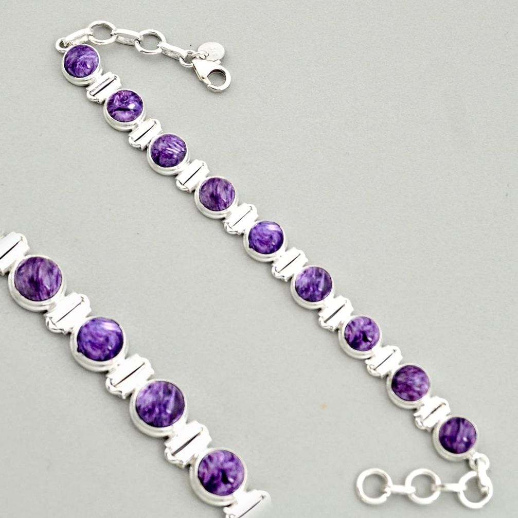 28.95cts natural purple charoite (siberian) 925 silver tennis bracelet r4380