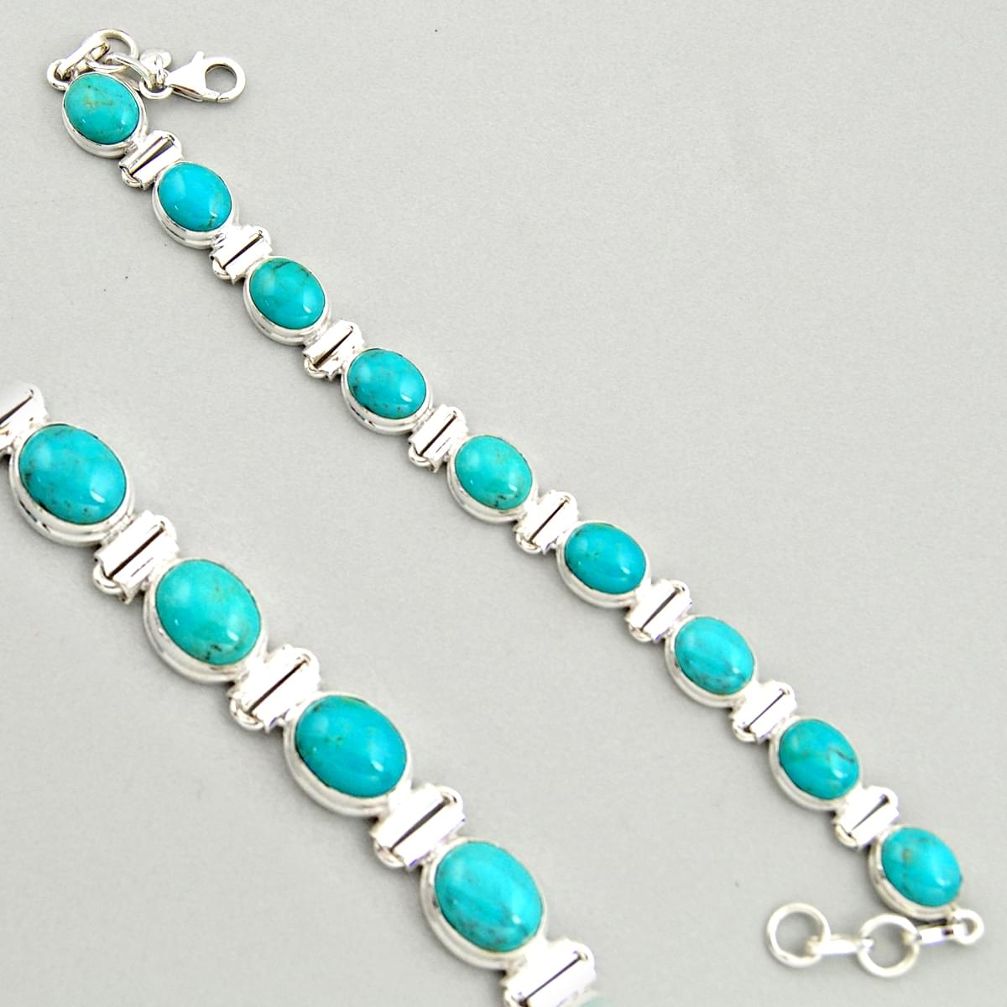 38.27cts natural green kingman turquoise 925 silver tennis bracelet r4386