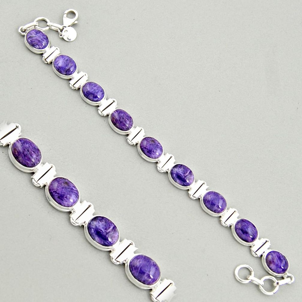 925 silver 37.86cts natural purple charoite (siberian) tennis bracelet r4398