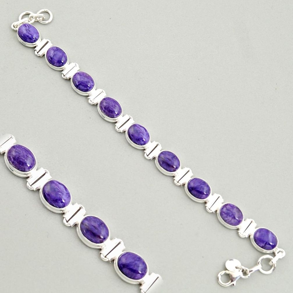 38.31cts natural purple charoite (siberian) 925 silver tennis bracelet r4400