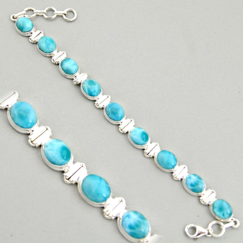 38.31cts natural blue larimar 925 sterling silver tennis bracelet jewelry r4401