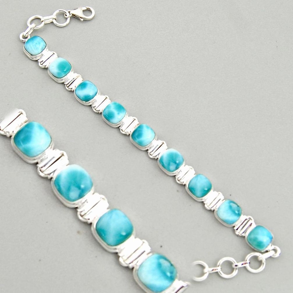 31.40cts natural blue larimar 925 sterling silver tennis bracelet jewelry r4403