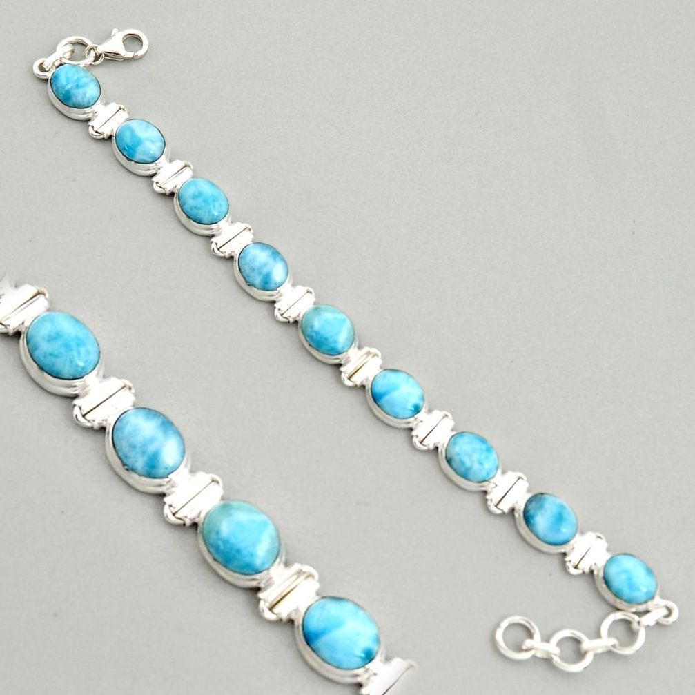 38.68cts natural blue larimar 925 sterling silver tennis bracelet jewelry r4407