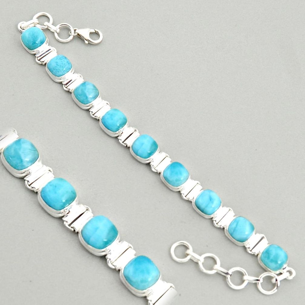 31.40cts natural blue larimar 925 sterling silver tennis bracelet jewelry r4408