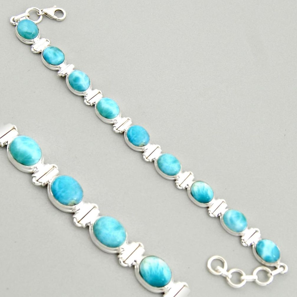 39.03cts natural blue larimar 925 sterling silver tennis bracelet jewelry r4413