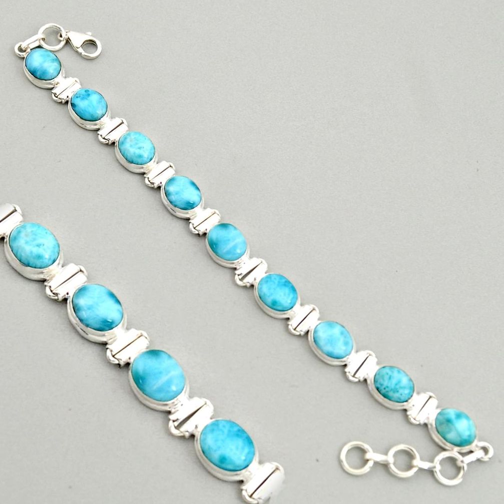 38.72cts natural blue larimar 925 sterling silver tennis bracelet jewelry r4416