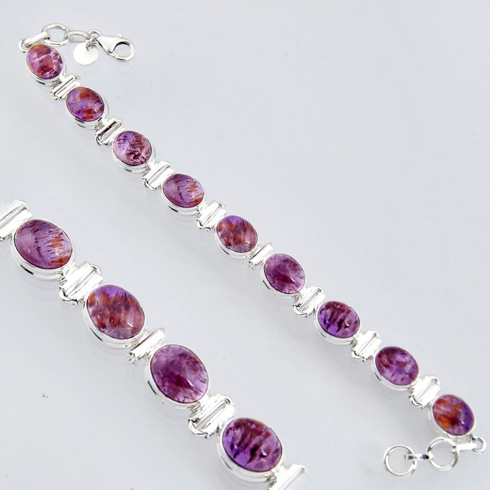 925 silver 39.01cts natural purple cacoxenite super seven tennis bracelet r4437