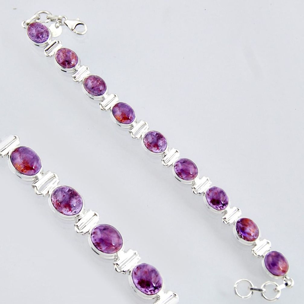 38.62cts natural purple cacoxenite super seven 925 silver tennis bracelet r4439