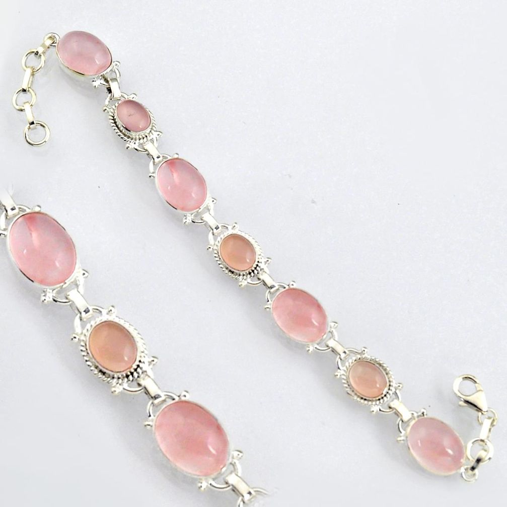 925 sterling silver 39.36cts natural pink rose quartz tennis bracelet r4644