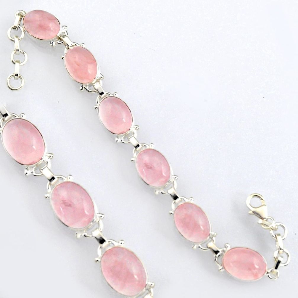 40.17cts natural pink rose quartz 925 sterling silver tennis bracelet r4645