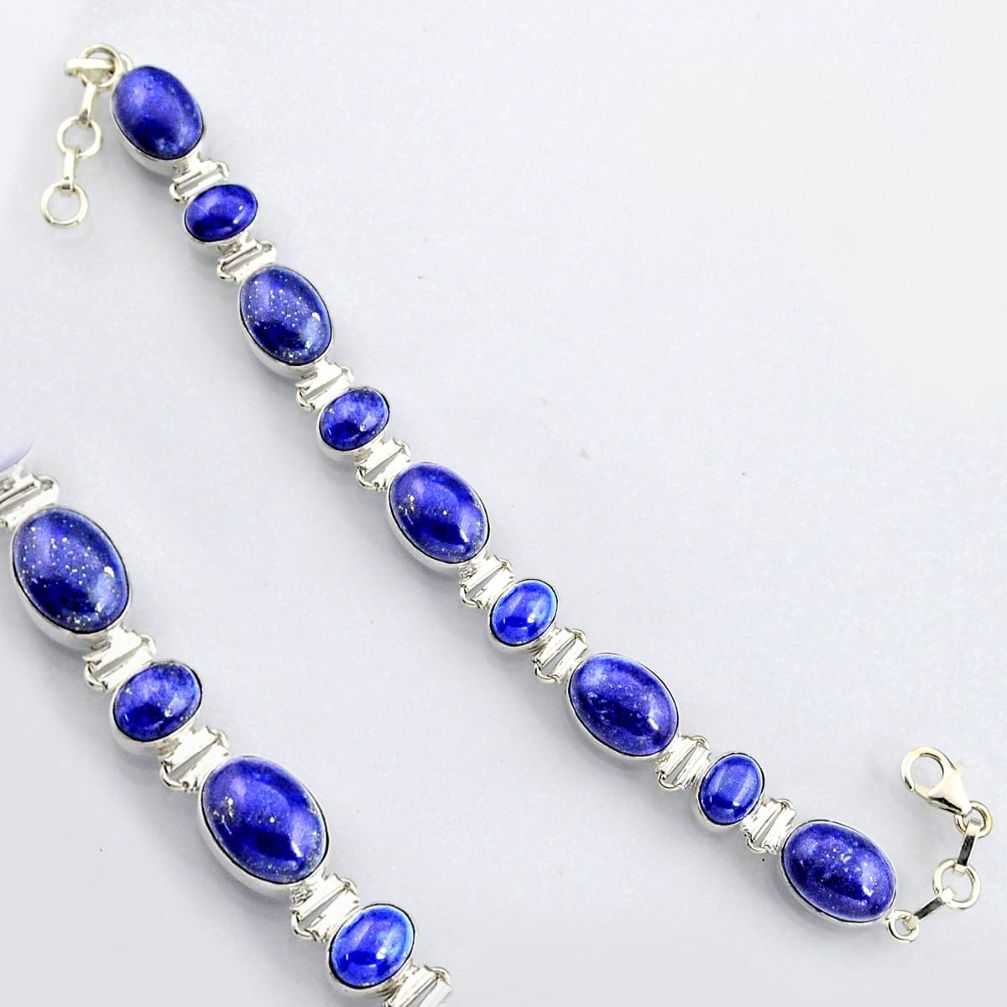 44.03cts natural blue lapis lazuli 925 sterling silver tennis bracelet r4650
