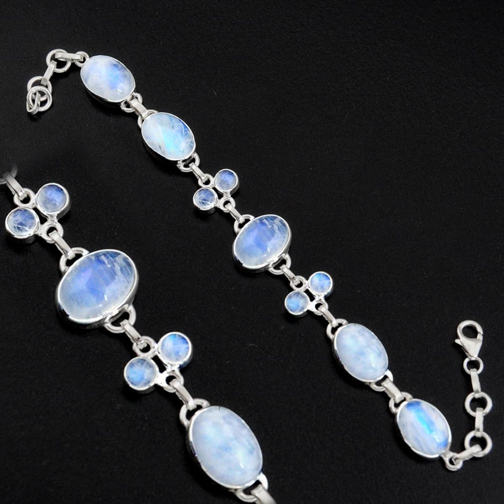 37.16cts natural rainbow moonstone 925 sterling silver tennis bracelet r4661