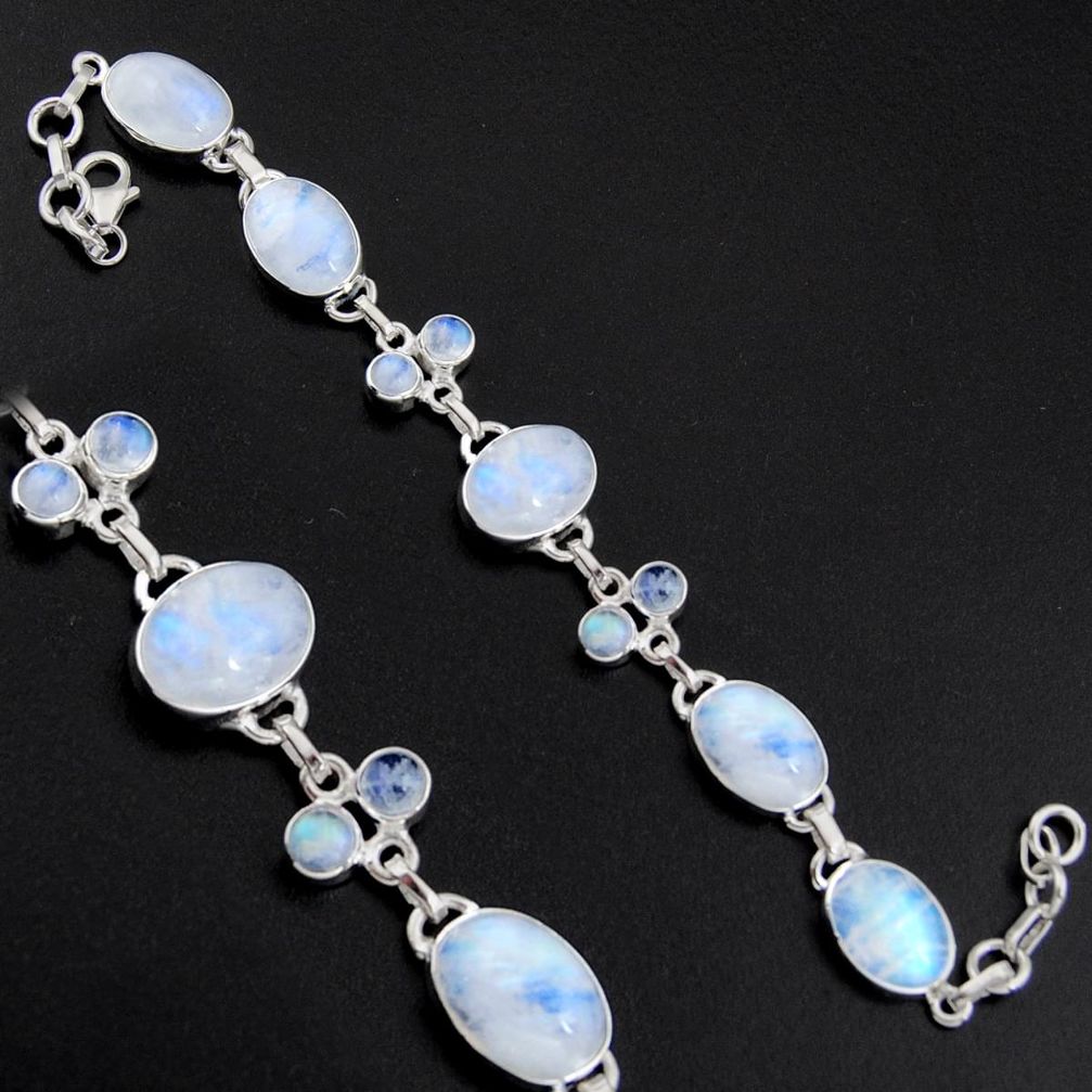 36.26cts natural rainbow moonstone 925 sterling silver tennis bracelet r4662