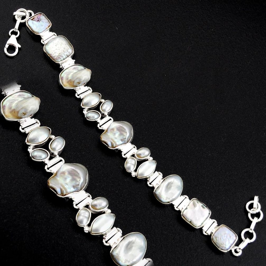 48.07cts natural white pearl 925 sterling silver tennis bracelet jewelry r4665