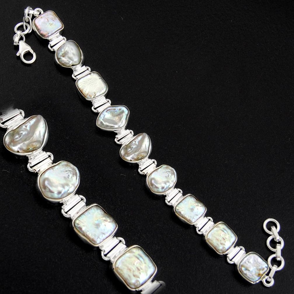 41.12cts natural white pearl 925 sterling silver tennis bracelet jewelry r4667