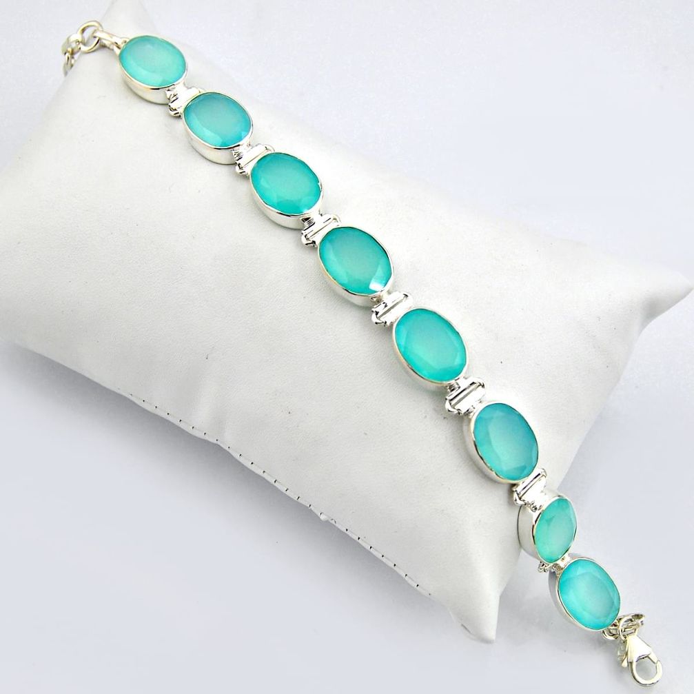 54.31cts natural aqua chalcedony 925 sterling silver tennis bracelet r4676