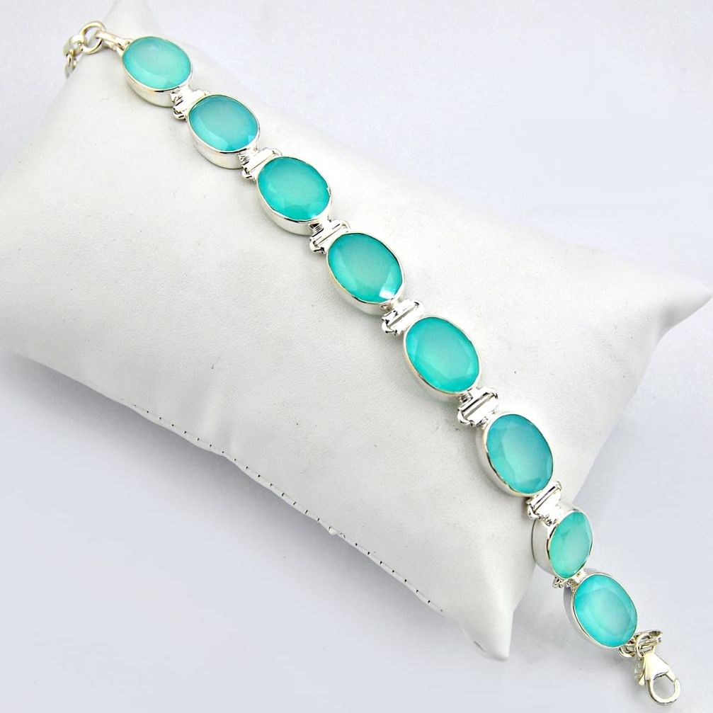 54.68cts natural aqua chalcedony 925 sterling silver tennis bracelet r4677