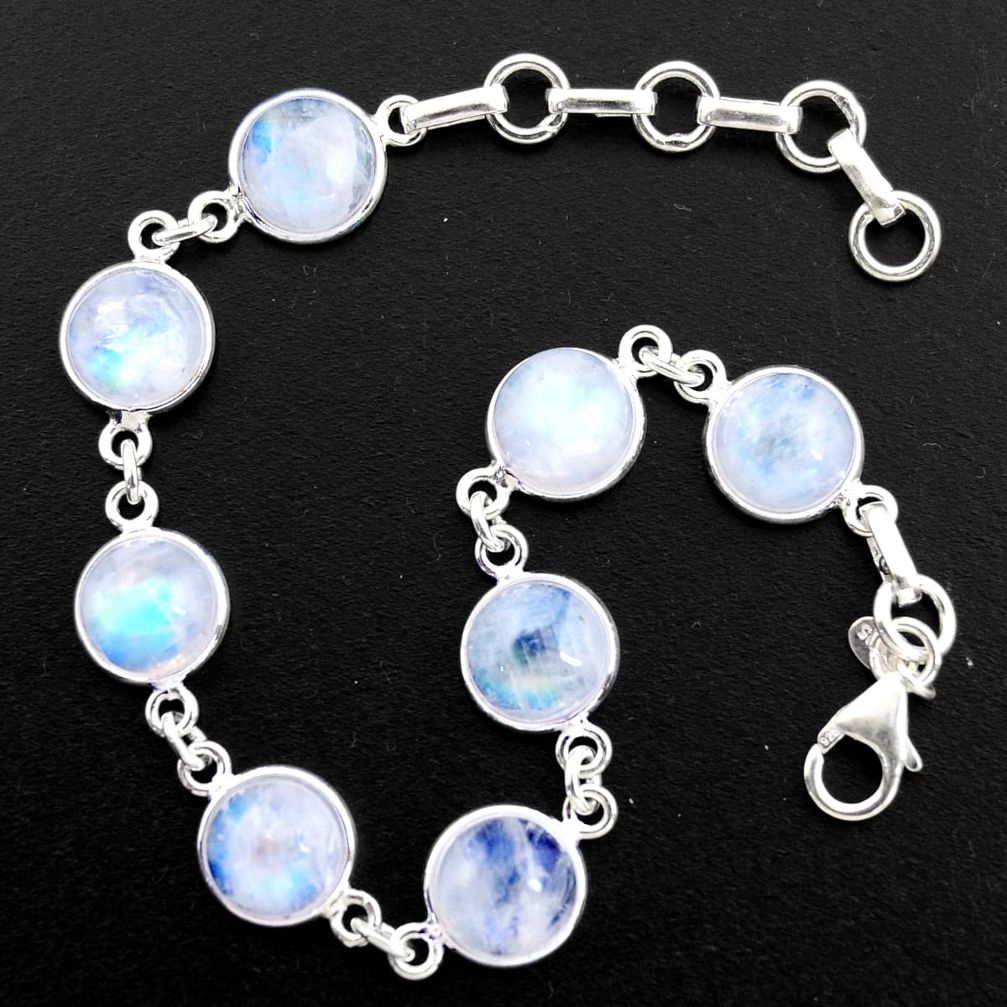 29.93cts natural rainbow moonstone 925 sterling silver tennis bracelet r4719