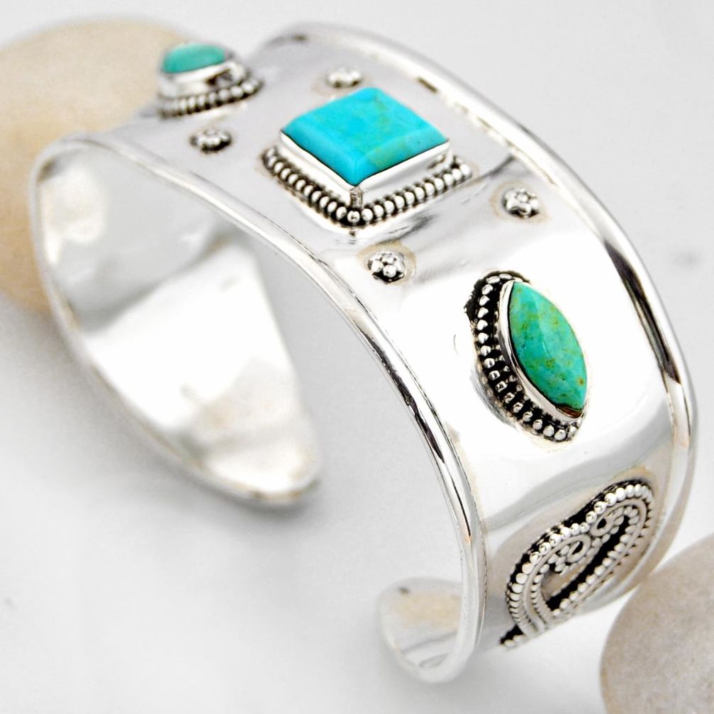 925 silver 18.38cts blue arizona mohave turquoise adjustable bangle r4932