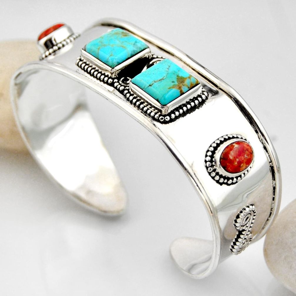 16.02cts blue arizona mohave turquoise 925 silver adjustable bangle r4936