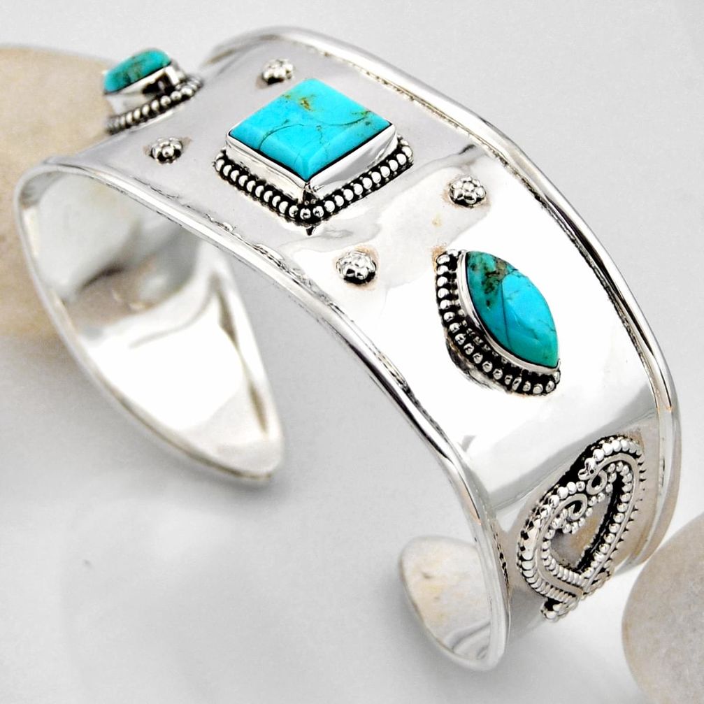925 silver 14.10cts blue arizona mohave turquoise adjustable bangle r4938