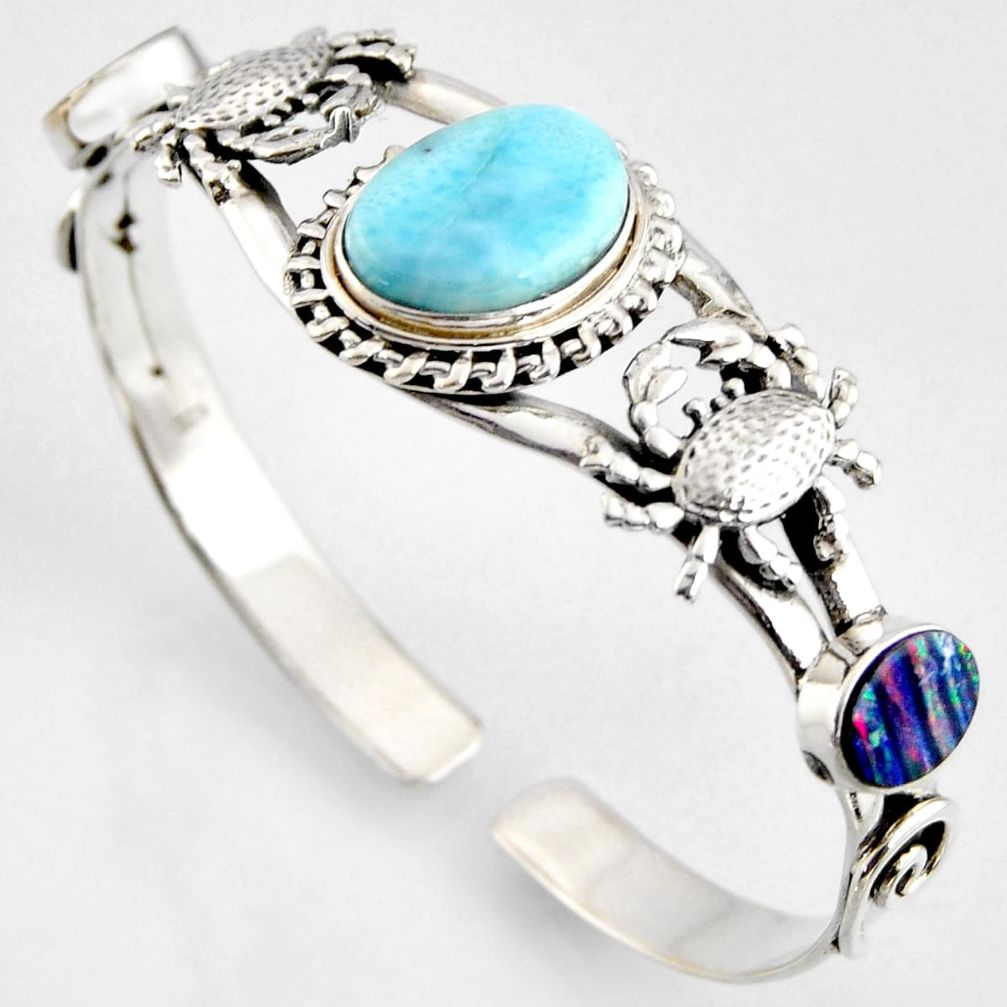 925 silver 14.62cts natural blue larimar crab adjustable bangle jewelry r4945