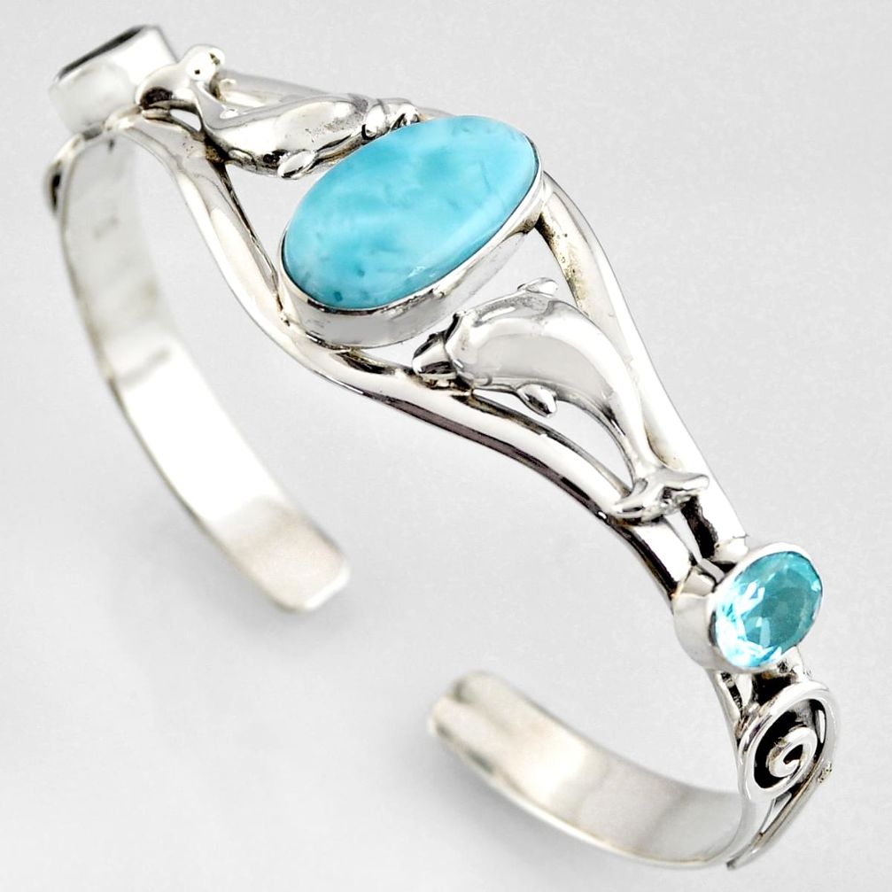 925 silver 13.48cts natural blue larimar topaz dolphin adjustable bangle r4947