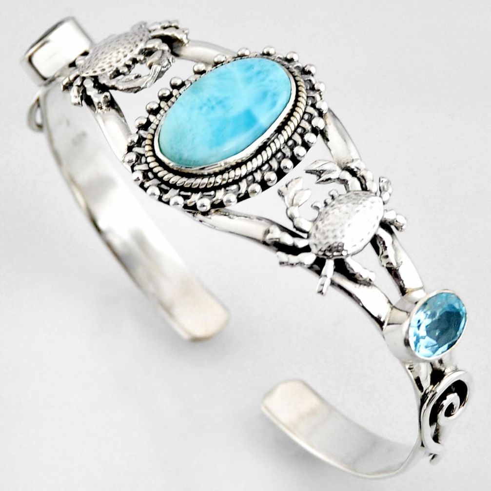 15.32cts natural blue larimar topaz 925 silver crab adjustable bangle r4950