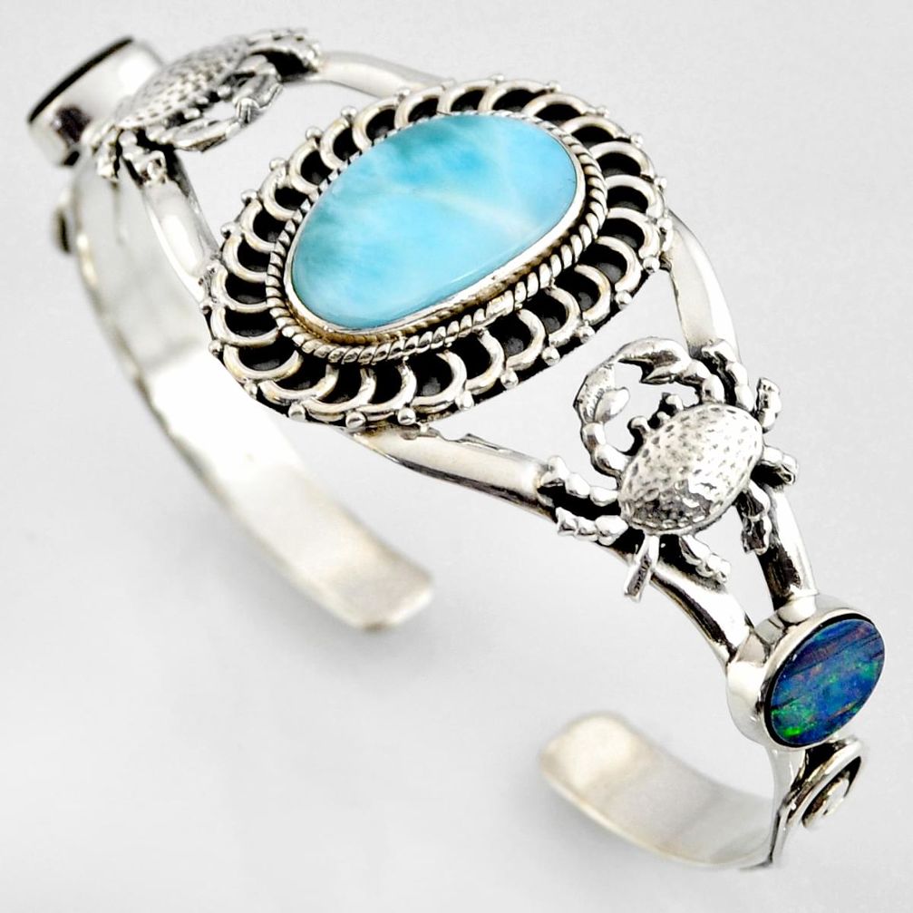 17.51cts natural blue larimar 925 silver crab adjustable bangle r4953