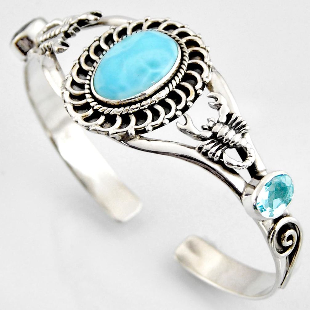 17.71cts natural blue larimar topaz 925 silver scorpion adjustable bangle r4955