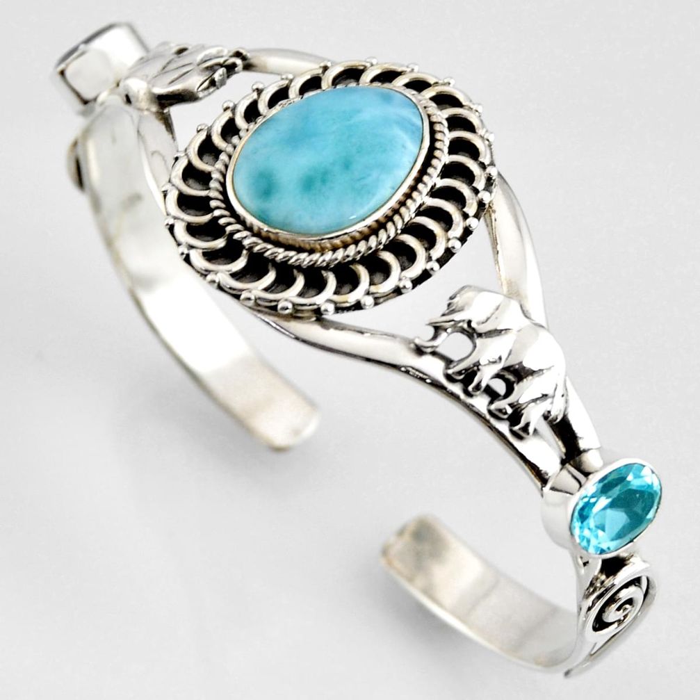 18.93cts natural blue larimar topaz 925 silver elephant adjustable bangle r4958