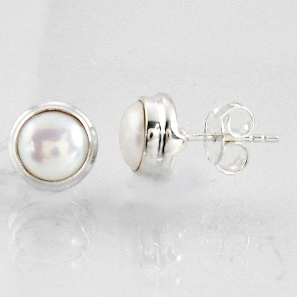 6.61cts natural white pearl 925 sterling silver stud earrings jewelry r1001