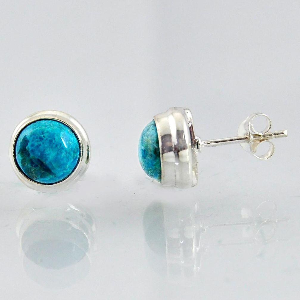6.15cts natural blue chrysocolla 925 sterling silver stud earrings jewelry r1014
