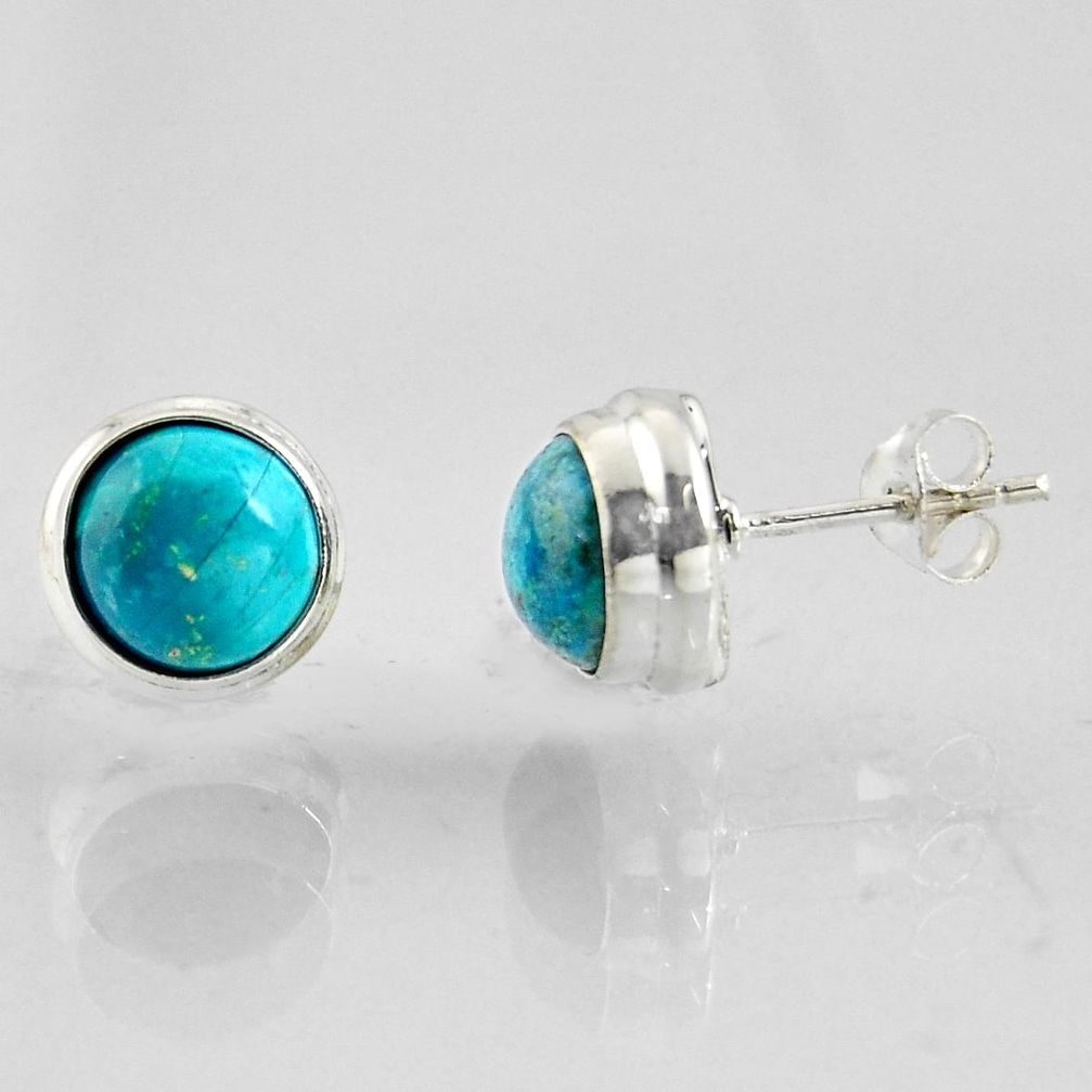 5.83cts natural blue chrysocolla 925 sterling silver stud earrings jewelry r1015