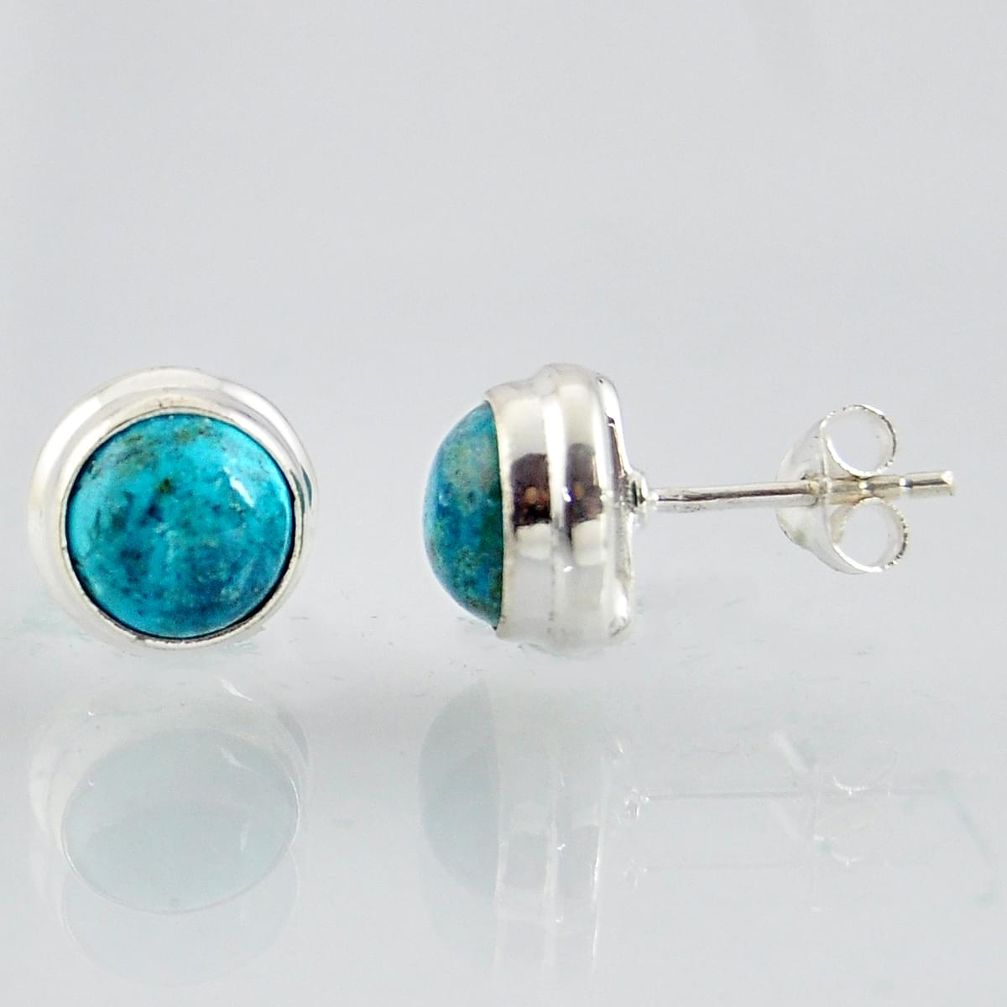 925 sterling silver 5.54cts natural blue chrysocolla stud earrings jewelry r1020
