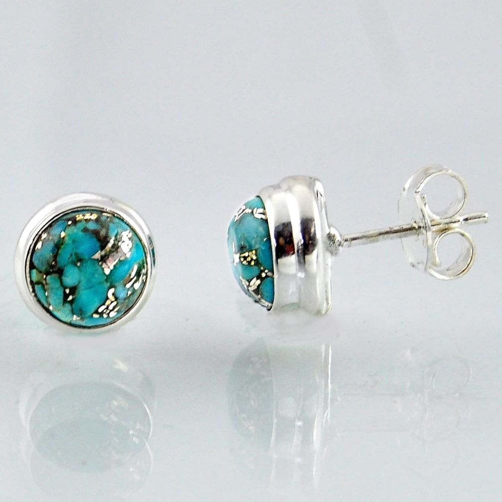 6.61cts blue copper turquoise 925 sterling silver stud earrings jewelry r1035