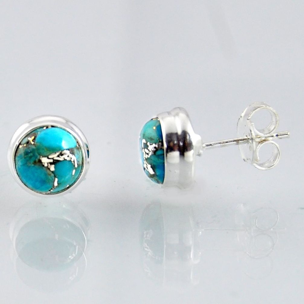 925 sterling silver 6.15cts blue copper turquoise stud earrings jewelry r1039