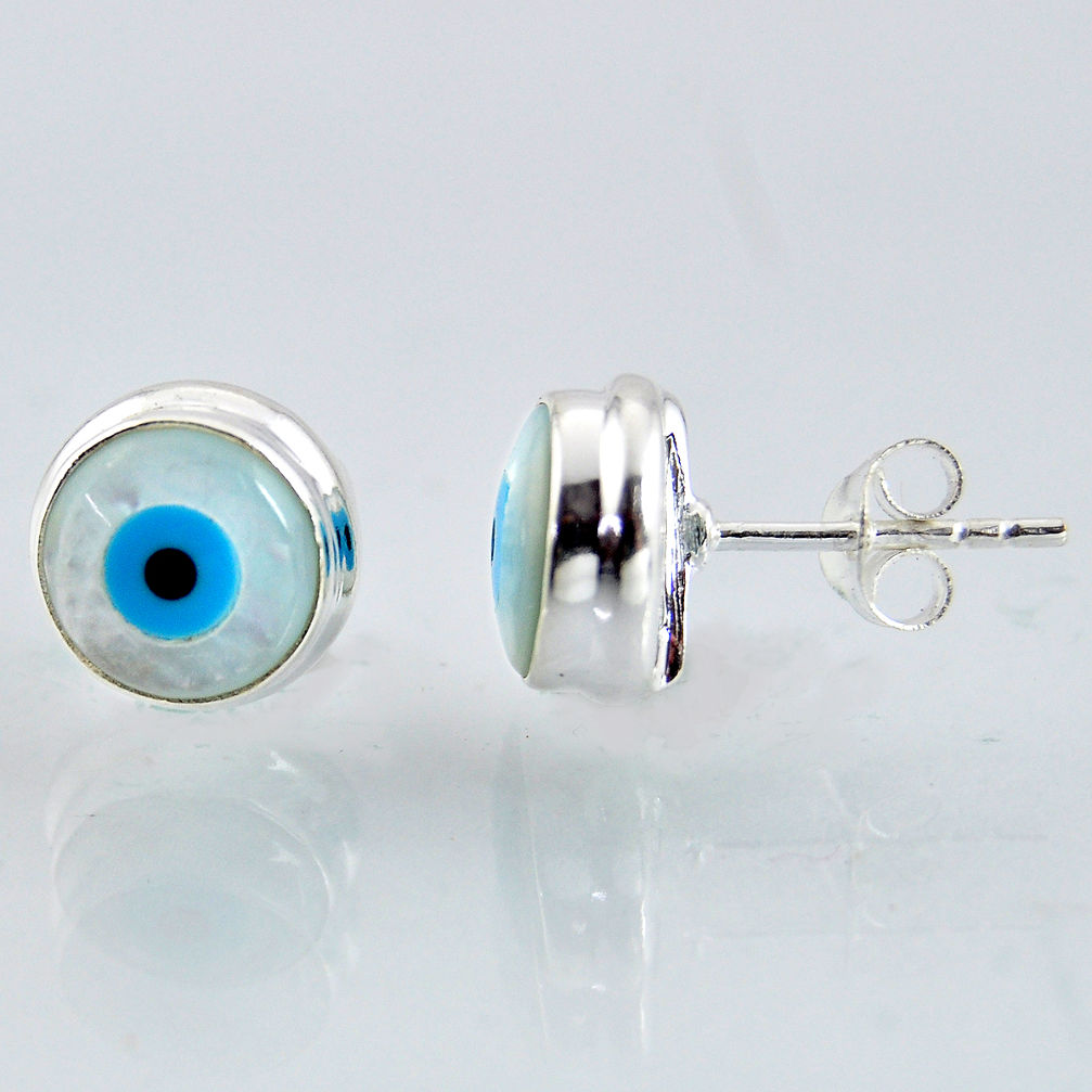 7.00cts blue evil eye talismans 925 sterling silver stud earrings jewelry r1047