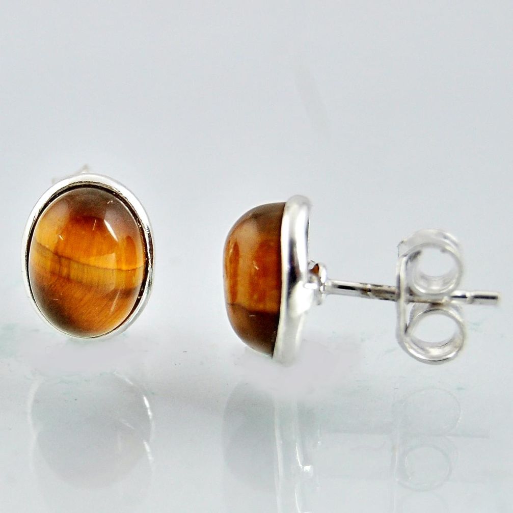 4.97cts natural brown tiger's eye 925 sterling silver stud earrings r1081