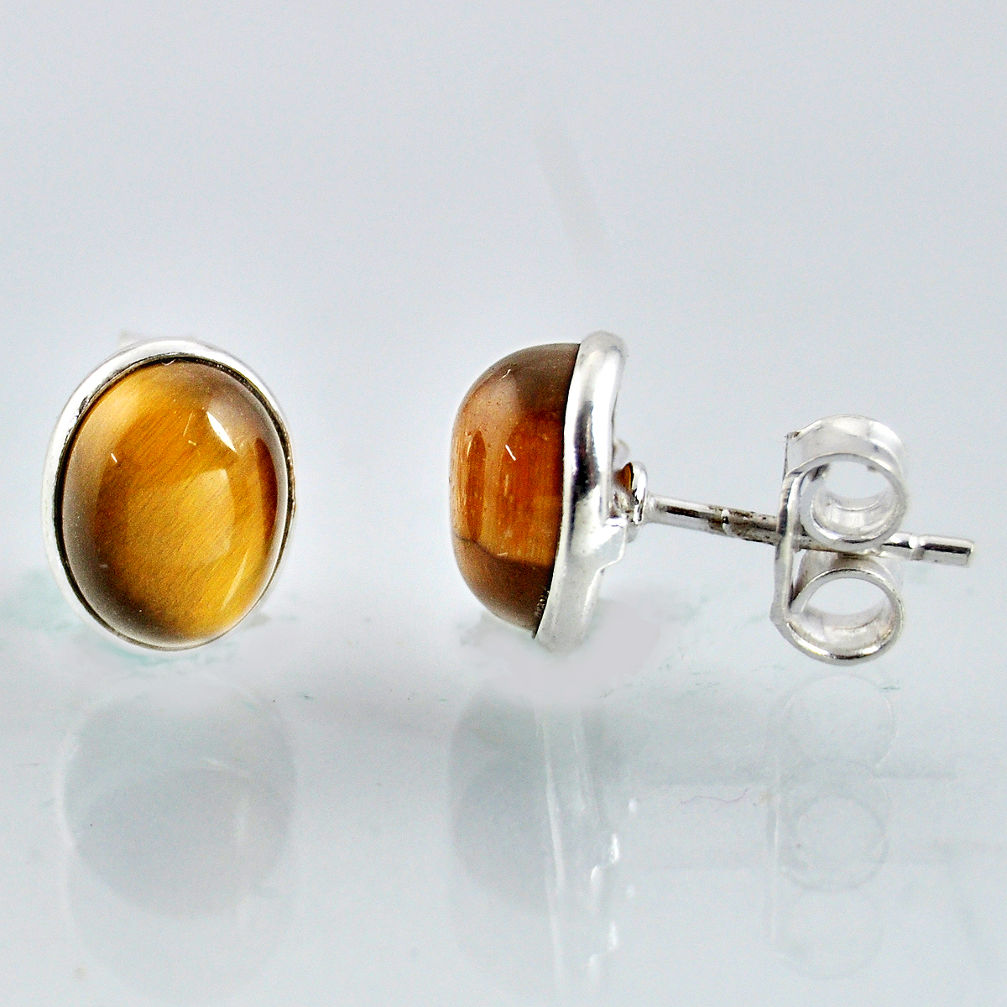 5.43cts natural brown tiger's eye 925 sterling silver stud earrings r1082