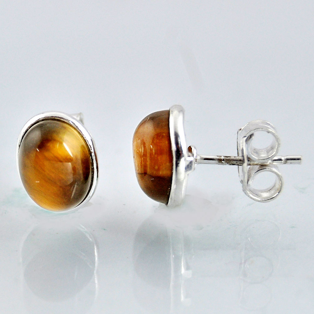 925 sterling silver 4.97cts natural brown tiger's eye stud earrings r1084