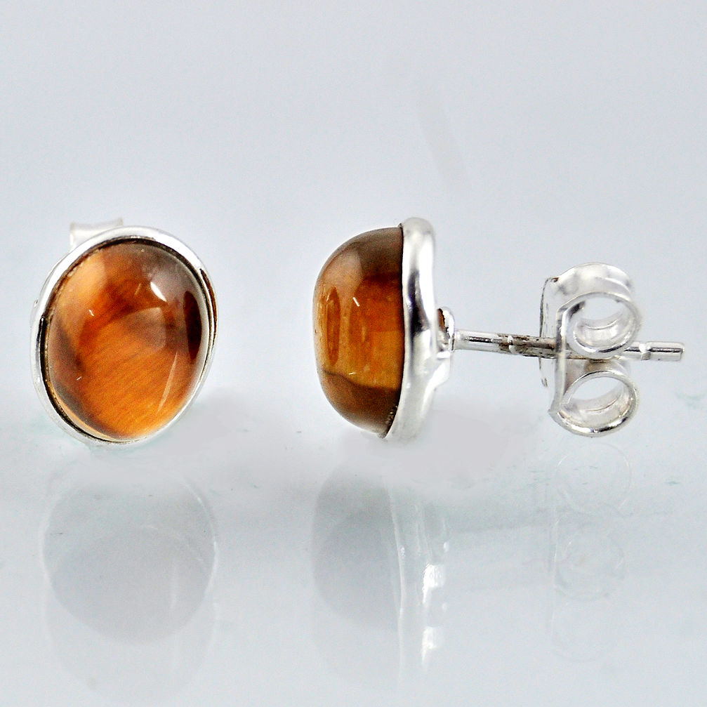 5.35cts natural brown tiger's eye 925 sterling silver stud earrings r1089