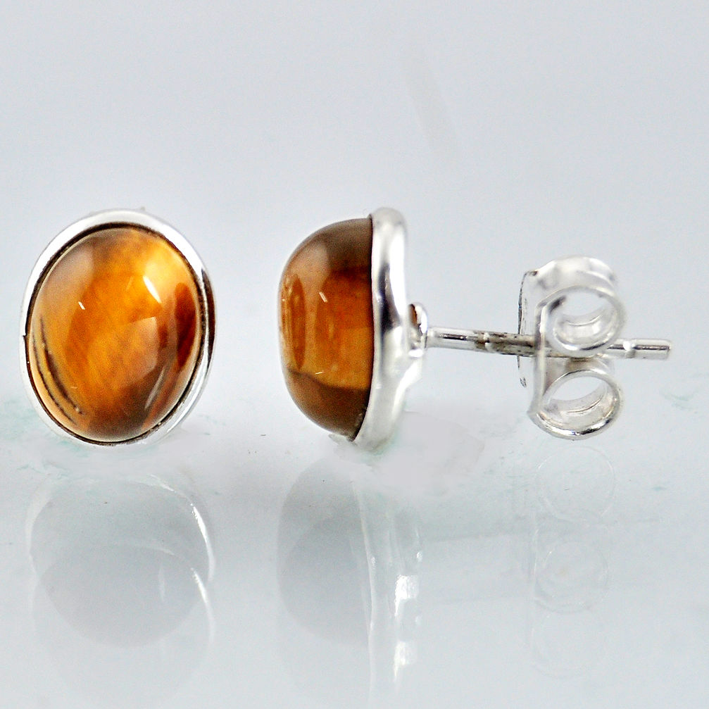 925 sterling silver 5.41cts natural brown tiger's eye stud earrings r1091