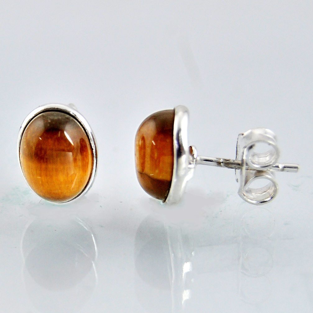 5.46cts natural brown tiger's eye 925 sterling silver stud earrings r1092