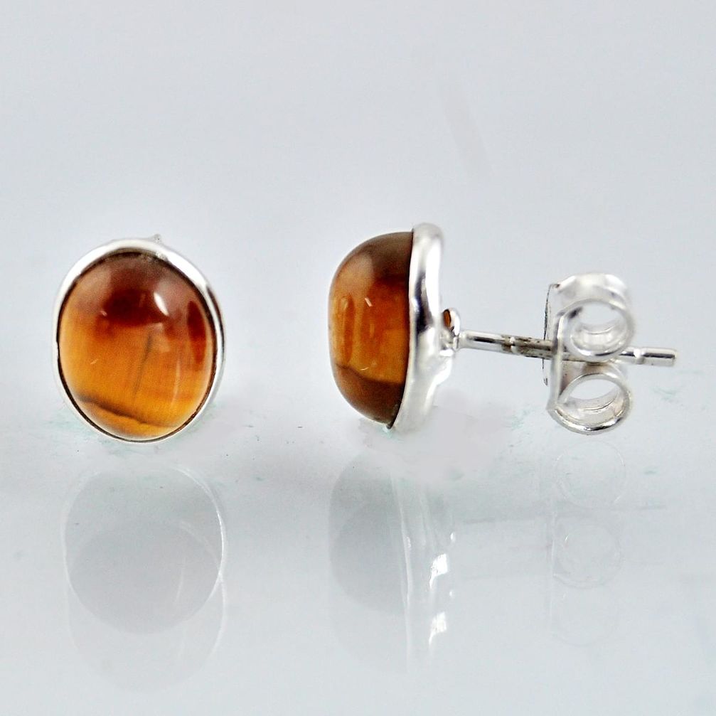 5.83cts natural brown tiger's eye 925 sterling silver stud earrings r1094