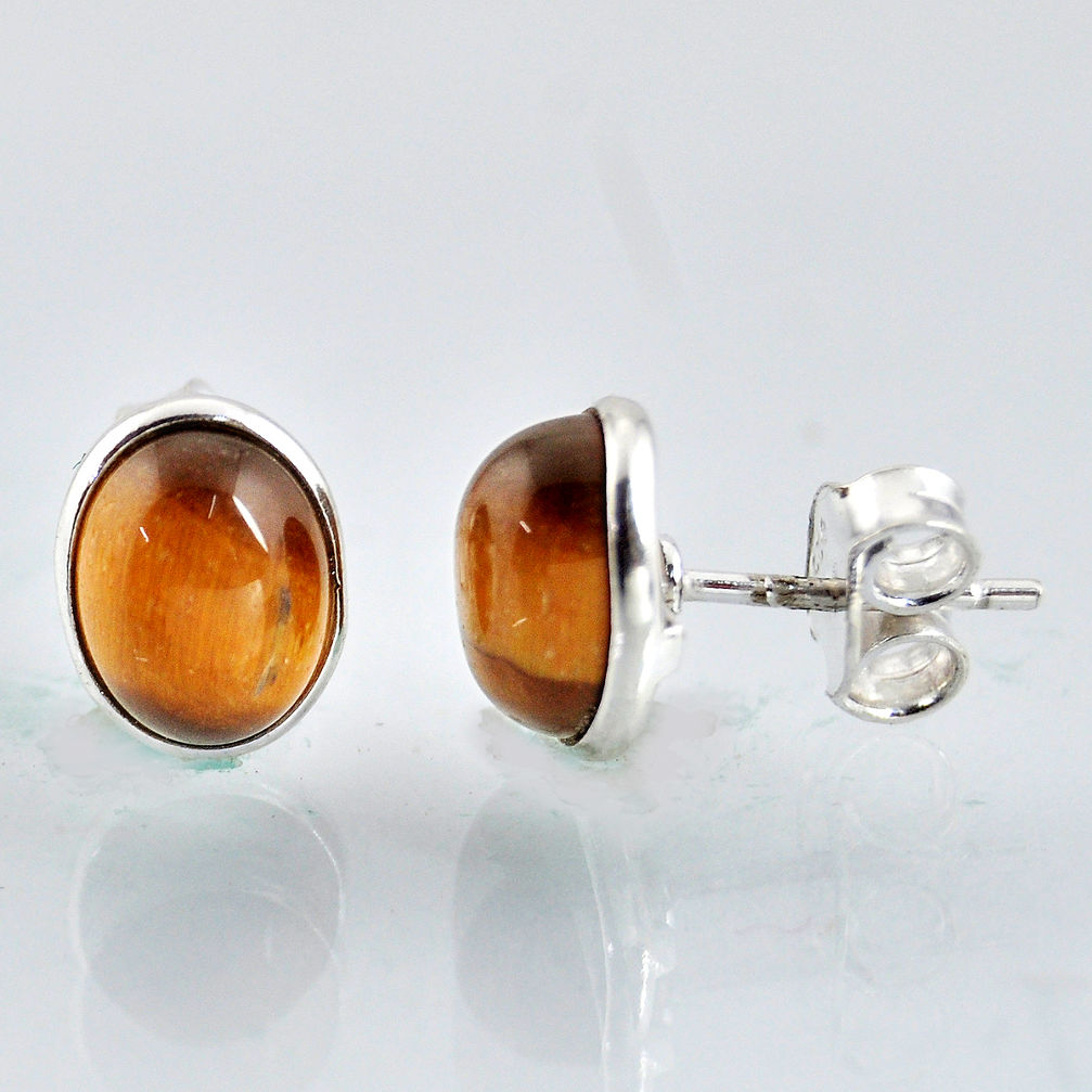 925 sterling silver 5.46cts natural brown tiger's eye stud earrings r1098