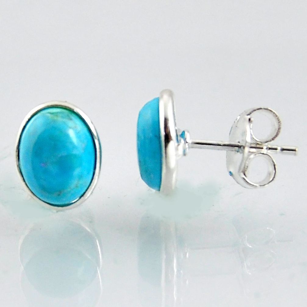 4.87cts natural blue kingman turquoise 925 sterling silver stud earrings r1129